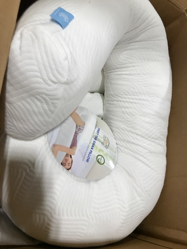Photo 2 of Body Pillow for Adults - Soft Long Bed Pillows Insert for Sleeping - Shredded Memory Foam & Removable Washable Cover - Swan Shaped Pregnancy Side Sleeper Pillow 49 Inch (White Stripe) Pillow and Extra Pillowcase White Stripe
