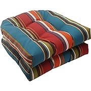 Photo 1 of Pillow Perfect Stripe Indoor/Outdoor Chair Seat Cushion, Tufted, Weather, and Fade Resistant, 19" x 19", Red/Brown Westport, 2 Count
