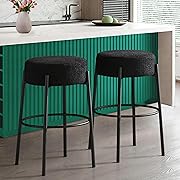 Photo 1 of Bar Stools Set of 2, Teddy Fabric Upholstered, Bouclé and Sherpa Chairs, Backless Kitchen Island Stools, Metal Frame Bar Chairs, Black with Black Legs (Set of 2)