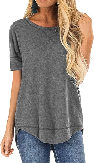 Photo 1 of JomeDesign Summer Tops for Women Short Sleeve Side Split Casual Loose Tunic Top
