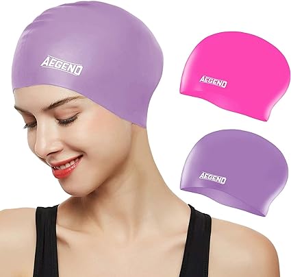 Photo 1 of Aegend Swim Caps for Long Hair, Durable Silicone Swimming Caps for Women Men Adults Youths Kids, Easy to Put On and Off,