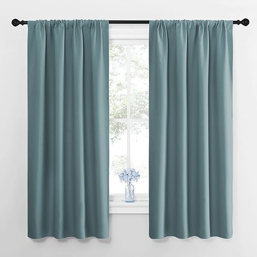 Photo 1 of NICETOWN Greyish Blue Blackout Curtains Panels for Window, Thermal Insulated Rod Pocket Blackout Drapes/Draperies for Living Room
