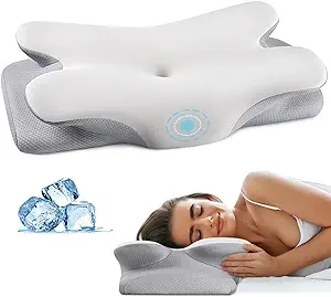 Photo 1 of Cervical Neck Pillow for Pain Relief - Contour Memory Foam Pillows with Cooling Pillowcase, Neck Support Pillows for Sleeping, Ergonomic Orthopedic Pillow for Side, Back, Stomach Sleepers (Butterfly)