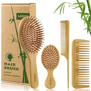 Photo 1 of MRD Hair Brush Set, Natural Bamboo Comb Paddle Detangling Hairbrush, Wide-tooth and tail comb No Bristle, suit for Women Men and Kids Thick/Thin/Curly/Dry Hair Gift kit Yellow