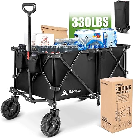 Photo 1 of Hikenture Collapsible Wagon with 200L Large Capacity, Utility Wagons Carts Heavy Duty Foldable, Portable Folding Wagon with All-Terrain Wheels, Garden Cart