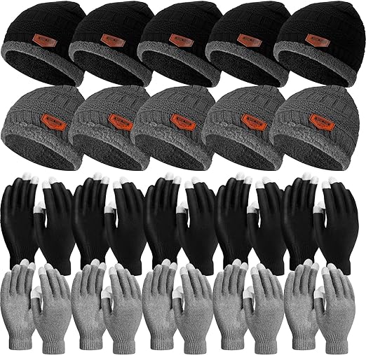 Photo 1 of Cuffbow 72 Pieces Winter Beanies and Gloves Set Unisex Knit Beanie Hat Warm Soft Skull Cap Touchscreen Gloves for Men Women