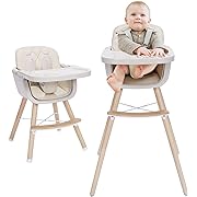 Photo 1 of Mallify 3-in-1 Convertible Wooden High Chair,Baby High Chair with Adjustable Legs & Dishwasher Safe Tray, Made of Sleek Hardwood & Premium Leatherette, Cream Color
