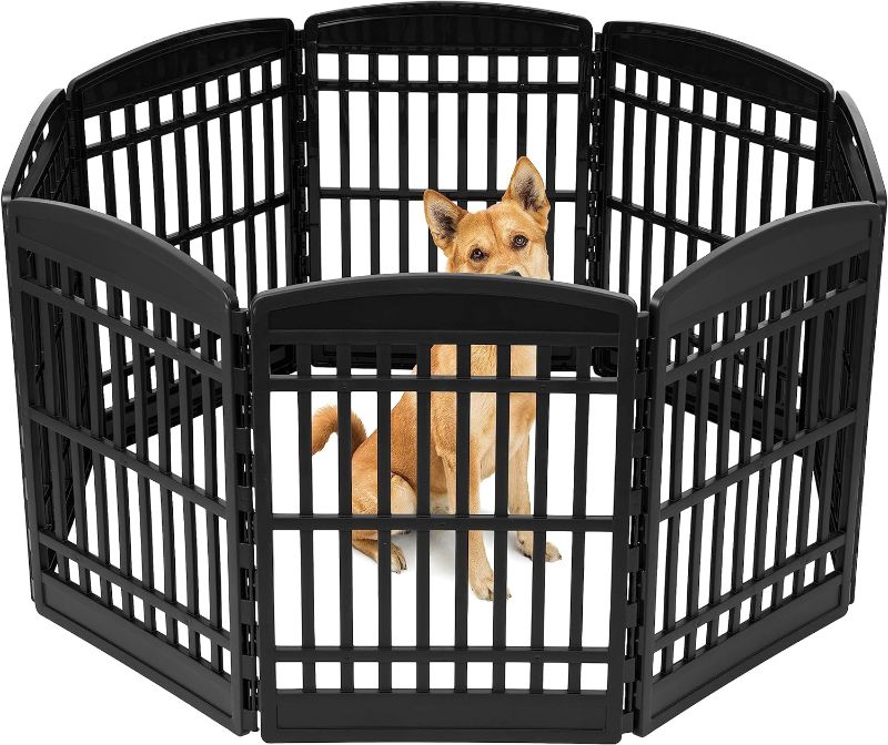 Photo 1 of IRIS USA 34" Exercise 8-Panel Pet Playpen, Dog Playpen, for Medium and Large Dogs, Keep Pets Secure, Easy Assemble, Fold It Down, Easy Storing, Customizable, Black
