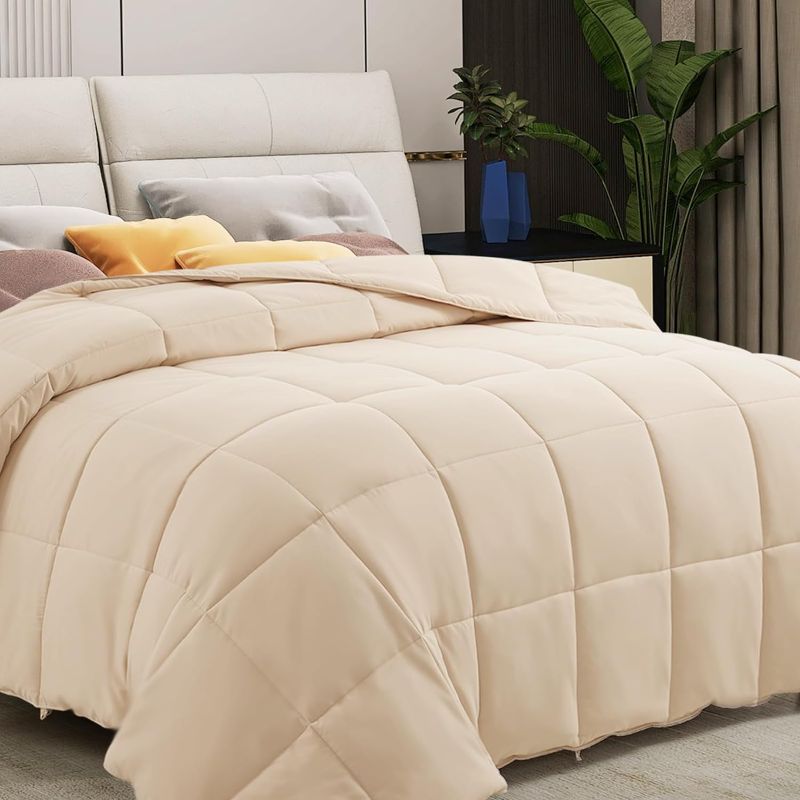 Photo 1 of MERITLIFE Down Comforter Queen Size All Season Quilted Comforter for Queen Size Bed 350GSM Microfiber Bedding Duvet Insert with Corner Ties - Machine Washable(Beige,88”X88”)
