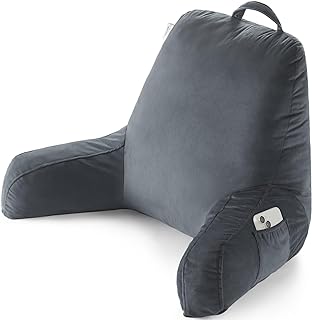 Photo 1 of RRPETHOME Reading Pillow for Bed Adult, Back Support Pillow with Arms, Back Rest Pillow for Sitting in Bed, Floor Pillow with Pockets and Removable Washable Cover. (Grey)
