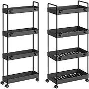 Photo 1 of 2 Pack 4 Tier Slim Storage Cart, Bathroom Organizer Laundry Room Organization Mobile Shelving Unit Slide Out Utility Rolling Rack with Wheels for Kitchen Garage Office Small Apartment Narrow Space
