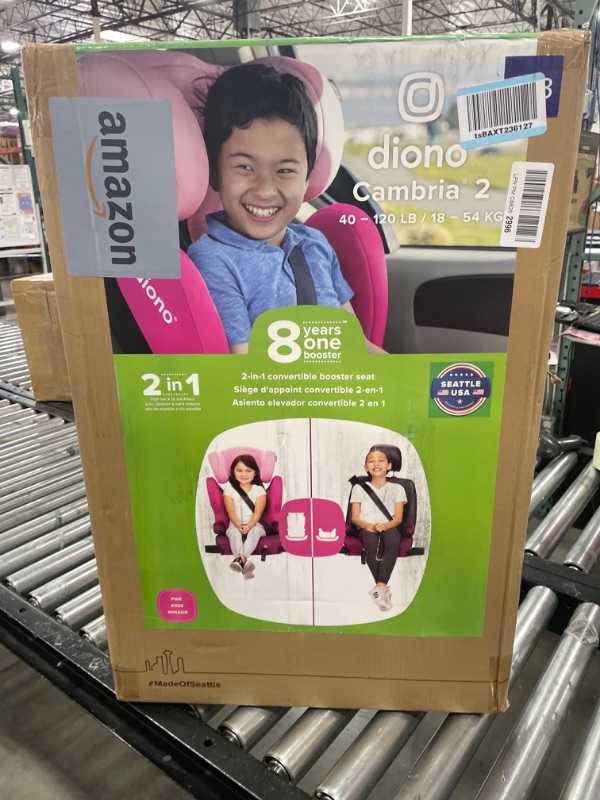 Photo 2 of Diono Cambria 2 XL 2022, Dual Latch Connectors, 2-in-1 Belt Positioning Booster Seat, High-Back to Backless Booster with Space and Room to Grow, 8 Years 1 Booster Seat, Pink NEW! Pink