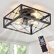 Photo 1 of LEDIARY 22" Caged Flush Mount Ceiling Fans with Lights and Remote, Black Square Low Profile Ceiling Fan, Small Farmhouse Bladeless Ceiling Fan for Bedroom, Kitchen, Indoor