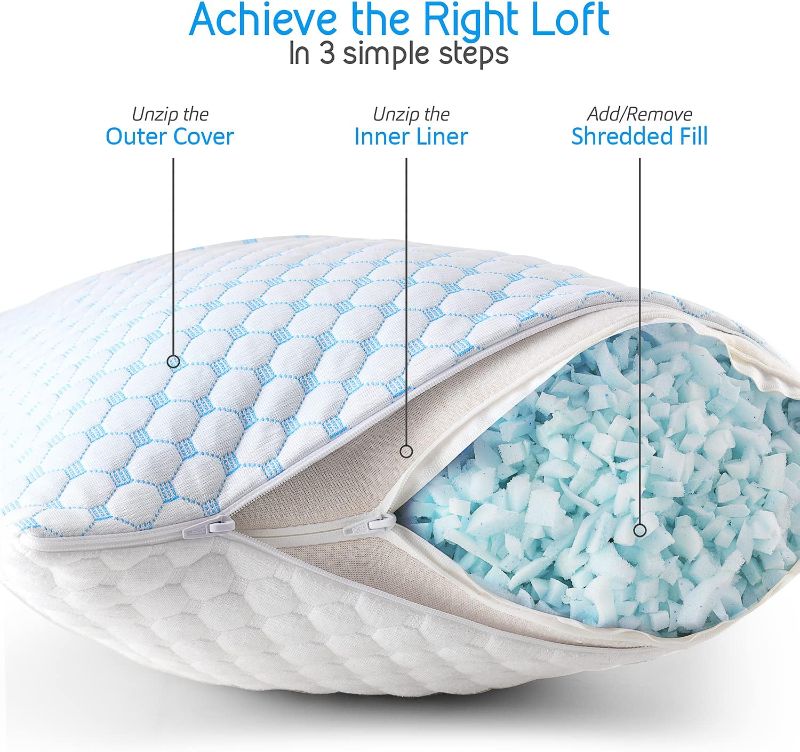 Photo 1 of  Cooling Pillow, Shredded Memory Foam Pillows Queen