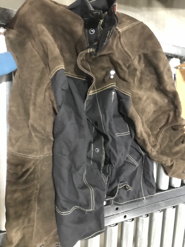 Photo 2 of Waylander DURIN Welding Jacket Split Leather Heat Fire Resistant Cotton Kevlar Stitched Cowhide (as1, alpha, m, regular, regular, Dark Brown)
 XL4