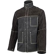 Photo 1 of Waylander DURIN Welding Jacket Split Leather Heat Fire Resistant Cotton Kevlar Stitched Cowhide (as1, alpha, m, regular, regular, Dark Brown)
 XL4