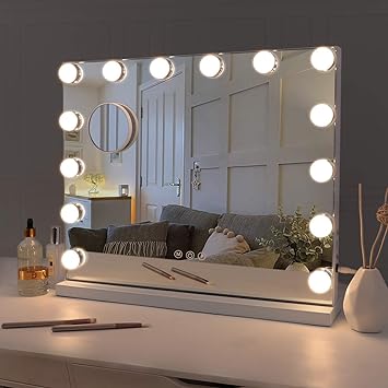 Photo 1 of Fenair Hollywood Vanity Mirror with Lights Lighted Makeup Mirror with 14 Dimmable LED Bulbs,Adjustable Brightness,Touch Screen,Tabletop