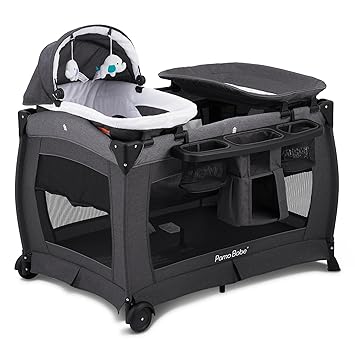 Photo 1 of Pamo Babe Deluxe Nursery Center, Foldable Playard for Baby & Toddler, Bassinet, Mattress, Changing Table for Newborn(Black)