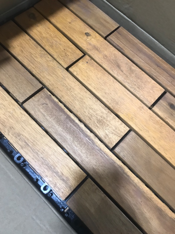 Photo 2 of Interlocking Deck Tiles 24 x 12 Long Boards- 6 Pack | Snap Together Acacia Hardwood Outdoor Flooring for Patio |Waterproof Balcony Wooden Parquet Flooring