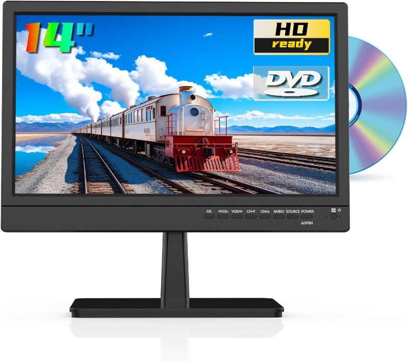 Photo 1 of 14 Inch LED HD Widescreen TV with Built-in DVD Player, 1080p Small Flat Screen TV DVD Combo w/ATSC Tuner/HDMI/USB/AV/VGA Input, 12 Volt TV Suitable for Kitchen Bedroom RV Camper
