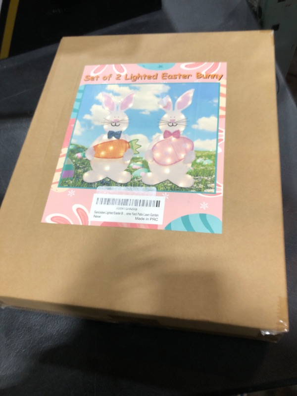 Photo 1 of Lighted Easter Bunny Decoration, Pre-lit 2D Plush Rabbit with Carrot and Egg, Easter Decor for Indoor Outdoor Home Yard Patio Lawn Garden 2D Bunny
