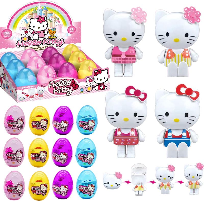 Photo 1 of Zrpkiour 12Pcs Prefilled Easter Egg with Kitty Deformation Toys,Easter Basket Stuffers Fillers, Easter Party Favors for Kids, Easter Gifts for Kids,Classroom Easter Prizes,Easter Eggs Hunt
