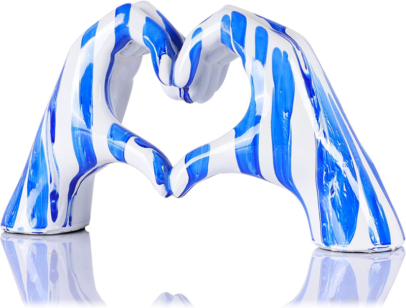 Photo 1 of LCCCK Hand Gesture Love Statue - Blue and White Decor Hand Sculpture - Art Hands in a Heart and Love Decor for Modern Home, Unique Middle Finger Statue Women Bedroom Decor, Creative Table Centrepiece