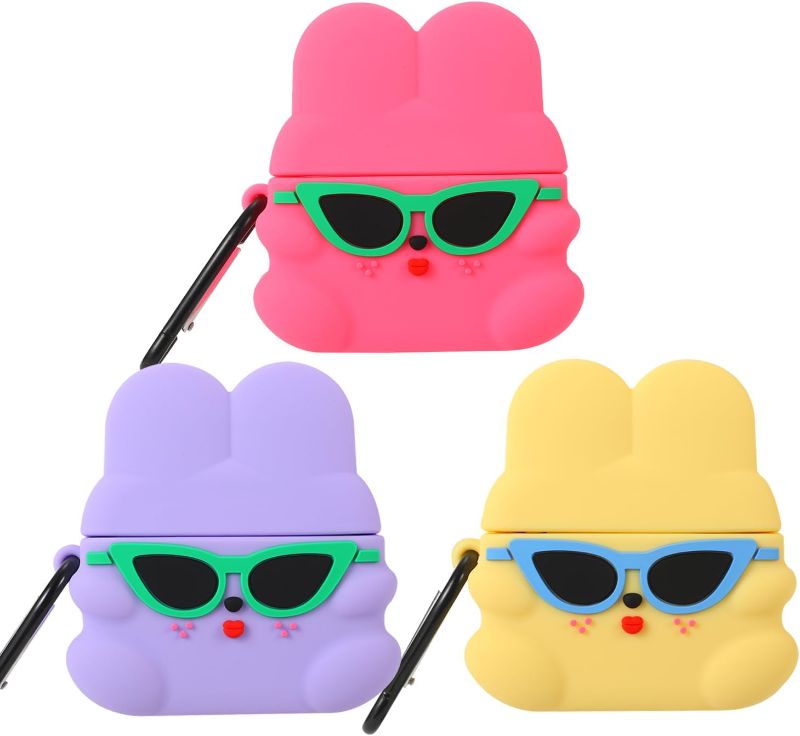 Photo 1 of ?3 Pack? 3D Cute Cool Sunglasses Rabbit Case for Airpod Pro 2nd,3D Cute Airpod Pro Case for Kids Boys Girls Teens Women,Fashion Gift Kawaii Sunglasses Rabbit Soft Silicone Case for Airpod Pro 2nd 2022 