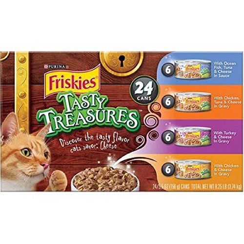 Photo 1 of (24 Pack) Friskies Gravy Wet Cat Food Variety Pack Tasty Treasures Prime Filets 5.5 Oz. Cans
