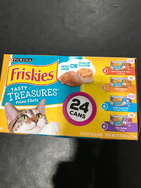 Photo 2 of (24 Pack) Friskies Gravy Wet Cat Food Variety Pack Tasty Treasures Prime Filets 5.5 Oz. Cans
