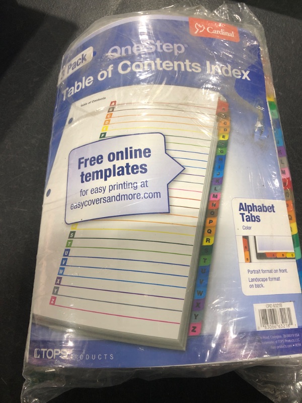 Photo 2 of Cardinal A-Z Tab Dividers for 3 Ring Binders, Customizable Table of Contents Page with Multicolor A-Z Tabs, 3 Sets (63218)