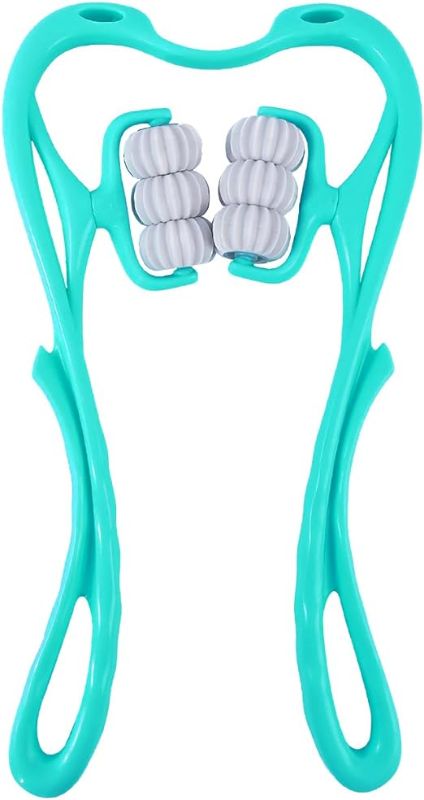 Photo 2 of Neck Massager for Pain Relief Deep Tissue, Neckbud Massage Roller, Shiatsu Neck and Back Massager - for Neck Back Shoulder Leg Muscle Relax,Home Office and Car Use (Blue, 6 Wheels)

