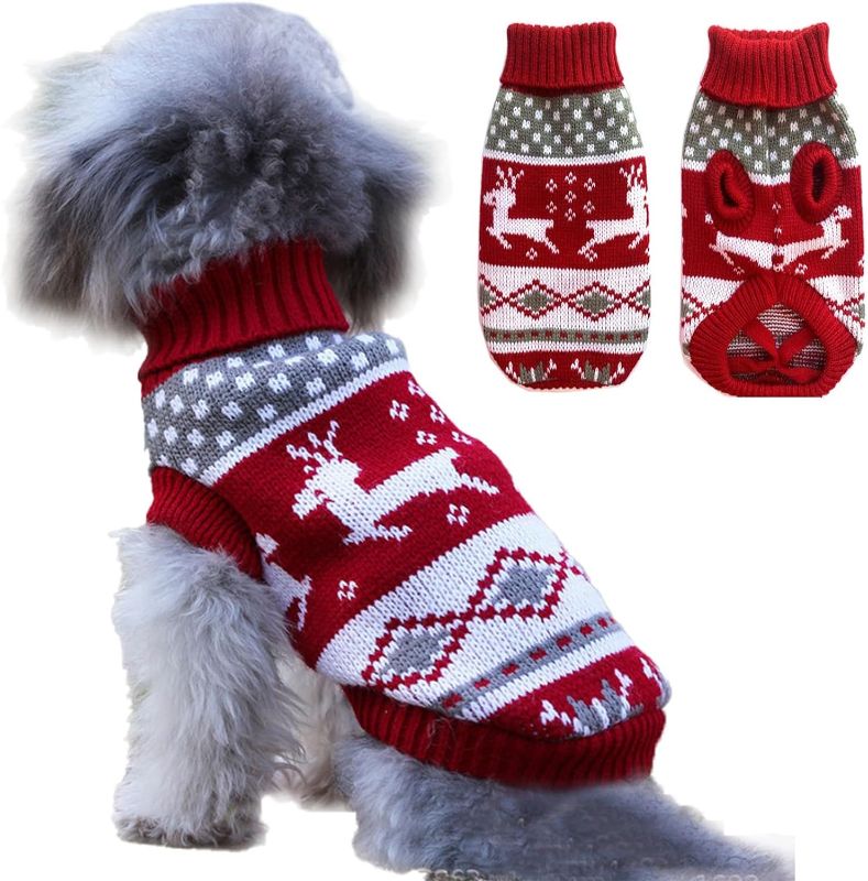 Photo 1 of Dog Christmas Sweaters for Small Dogs,Turtleneck Dog Sweater Snowflakes Elk Reindeer Pattern,Dog Christmas Outfit for Small Dogs Cats boy Girl,Xmas Puppy Costumes (Xmas,M)
