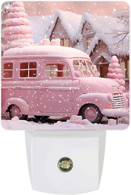 Photo 1 of Xmas Night Lights Plug into Wall, Pink Car Snowy Fairy Tale Kingdom Plug in Night Light with Dusk-to-Dawn Light Sensor, Automatic Dimmable LED Nightlight for Girl Bathroom, Hallway, Kitchen, Stairway
