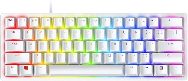 Photo 1 of Razer Huntsman Mini 60% Gaming Keyboard: Fast Keyboard Switches - Linear Optical Switches - Chroma RGB Lighting - PBT Keycaps - Onboard Memory - Mercury White
