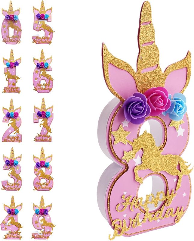 Photo 1 of Unicorn Birthday Decorations for Girls - Birthday Party Centerpieces for Table Decorations - Funny Gifts for Girl Kids Happy Birthday Numbers Decoration (8)
