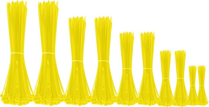 Photo 1 of 1000 Pcs Zip Ties Assorted Colored Sizes 4" 6" 8" 10" 12" Self Locking and Temper Proof Heavy Duty Nylon Cable Plastic Wire Ties for Indoor Outdoor DIY Home Office Garden Workshop(Yellow)

