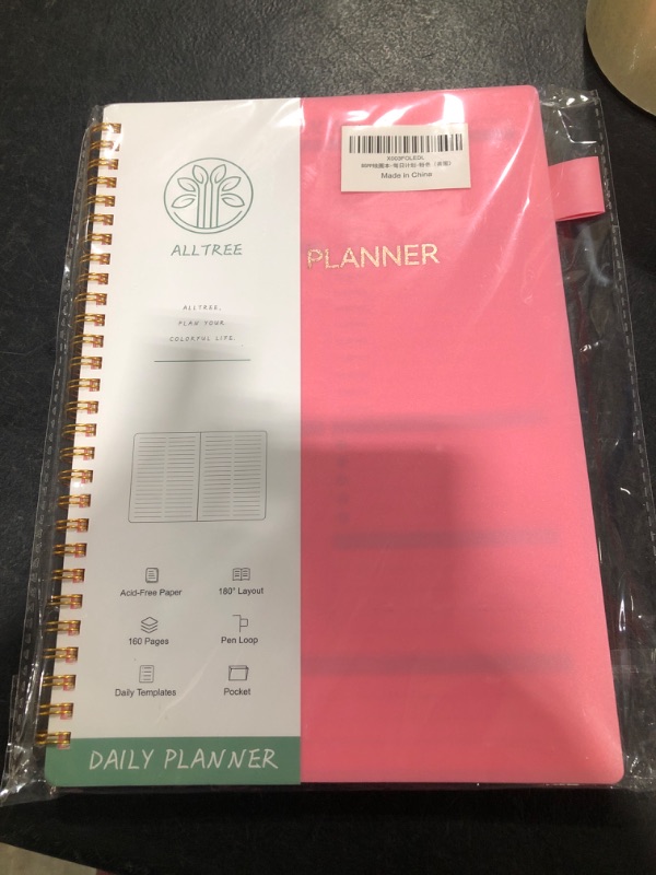 Photo 2 of Daily Planner Undated, Daily Schedule Planner, ALLTREE Undated Planner, Spiral Daily To Do List Planner with Meal Tracker, Appointment, Hourly Schedule, Pocket, Pen Loop, 160 Pages, Pink (7"x10") Pink B5-Daily Planner