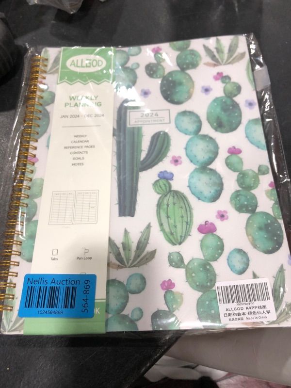 Photo 2 of Appointment Book 2024 Weekly & Monthly Planner 8.5"x11", Large Schedule Planner 2024 Daily Hourly Planner Appointment with Spiral Bound, 15 Minute Increments, Tabs, Pocket, Cactus