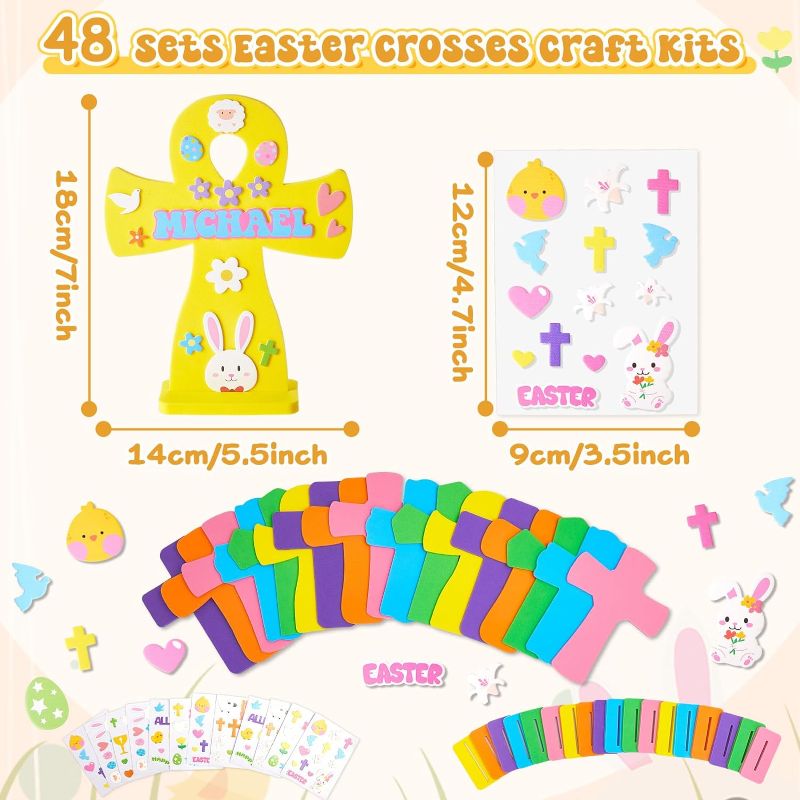 Photo 1 of 48 Sets Easter Crosses Craft for Kids Include 48 Pcs EVA Foam Crosses 48 EVA Foam DIY Art Card Sticker for Decorations Cross Ornament Home Easter School Class Party Game Favors
