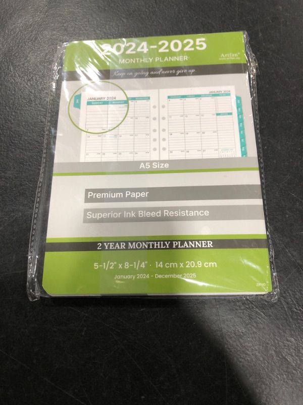 Photo 2 of 2024-2025 Monthly Planner Refills - Monthly Planner Refills 2024-2025 from Jan.2024 to Dec.2025, 5-1/2" x 8-1/2", A5 Planner Refills, 2024-2025 Weekly & Monthly Planner Refills with 7-Hole Punched - Green