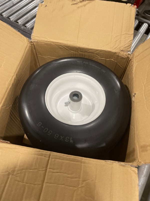 Photo 2 of 13x6.50-6" Lawn Mower Solid Smooth Tire and Wheel with 3/4" Bushing,5.5"Centered Hub, Zero Turn Mower Front Tire Assembly Compatible with Lawn Mower Garden Tractor 13x6.50-6" 2Pack