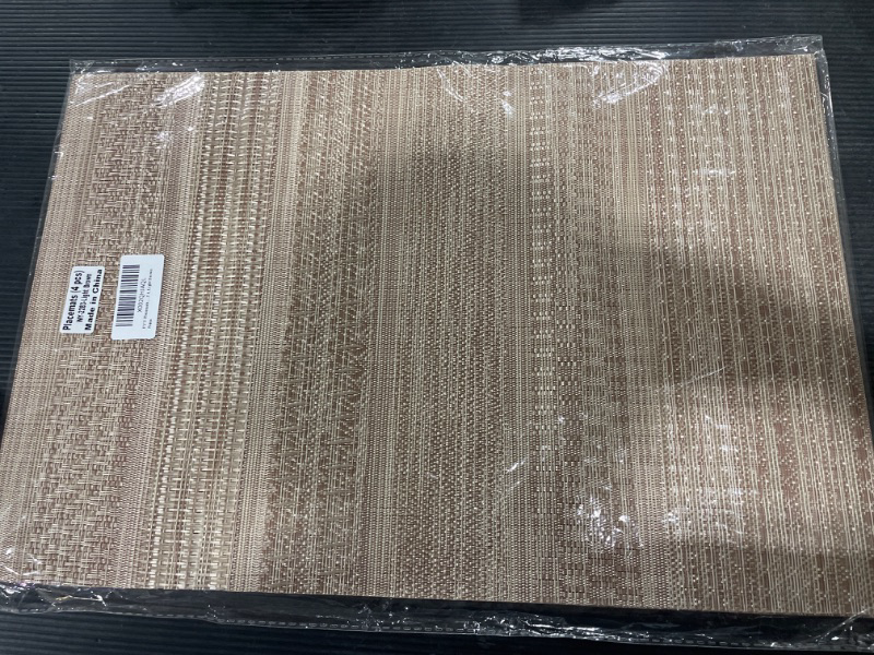 Photo 1 of  Placemats, Placemats for Dining Table, Washable PVC Table Mats Durable Woven Vinyl Kitchen Table Mats Set of 4, Light Brown