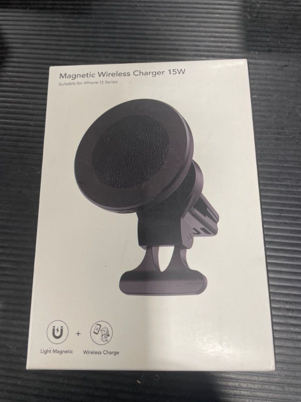 Photo 1 of Magnetic Wireless Car Charger, Design for MagSafe Car Mount Charger, Strong Magnetic 15W Fast Charging Car Charger Phone Holder with USB Car Charger for MagSafe iPhone 14/13/12 Series, Black