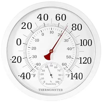 Photo 1 of 10.5 Inch Indoor Outdoor Thermometer Large Numbers - Weather Thermometer Hygrometer Waterproof, No Battery Needed Outdoor Thermometers for Patio, Home, Garden Decoration (White)