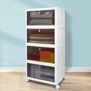 Photo 1 of 4 Tier Stackable Storage Bins with Wheels and Lid - 23QT Closet Organizers and Storage, Foldable Plastic Containers for Home, Office, Dorm Room