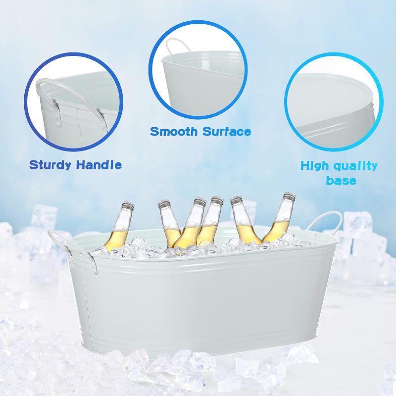 Photo 1 of 1 Pieces 22" x 11.25" x 7.5" Beverage Tub Ice Bucket Oval Metal Drink Cooler for Parties Wine Beer, White