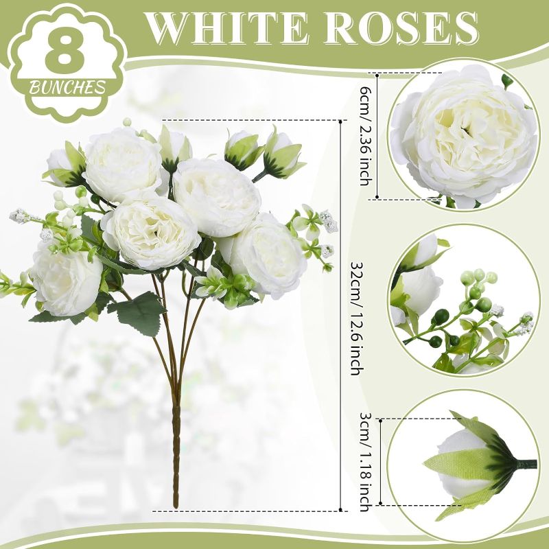 Photo 1 of  4  Fake Flowers Artificial Peonies Realistic Flowers with Stems Bouquet Fake Peonies for Table Centerpieces Wedding Decoration Bridal Floral Arrangement (White)