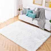 Photo 1 of Carvapet Shaggy Soft Faux Sheepskin Fur Area Rugs Floor Mat Luxury Beside Carpet for Bedroom Living Room 6ft x 9ft, White

