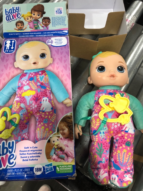 Photo 2 of Baby Alive Soft ‘n Cute Doll, Blonde Hair, 11-Inch First Baby Doll Toy, Washable Soft Doll, Toddlers Kids 18 Months and Up, Teether Accessory
